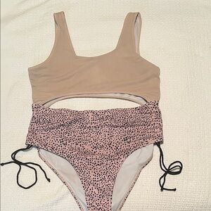 Tan Dot Print one piece with Cutouts